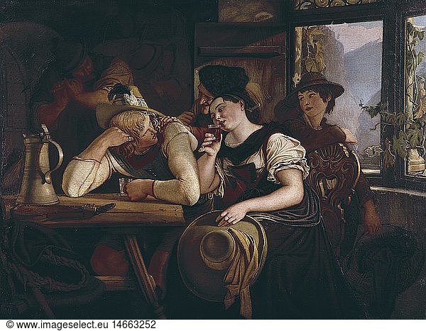 ÃœF  Kunst  Wasmann  Friedrich (1805 - 1886)  GemÃ¤lde  'Tiroler Weinstube'