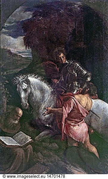 ÃœF  Martin von Tours  um 316 - 8.11.397  Heiliger  Apostel von Gallien  Halbfigur  teilt seinen Mantel  GemÃ¤lde des Meister von Bassano 16. Jh.  Museo Civico  Bassano