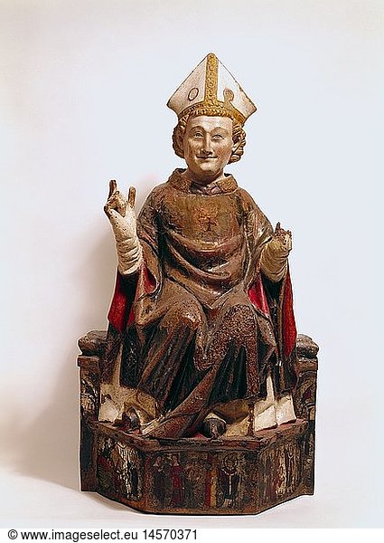ÃœF  Nikolaus von Myra  um 285 - um 350  Heiliger  Ganzfigur  Figur  NuÃŸbaumholz mit alter Fassung  HÃ¶he 77 cm  KÃ¶ln vor 1350  DiÃ¶zesanmuseum  KÃ¶ln