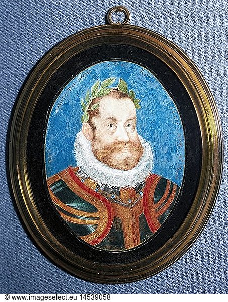 ÃœF  Rudolf II.  18.7.1552 - 20.1.1612  RÃ¶m.- Deut. Kaiser 12.10.1576 - 20.1.1612  Portrait  Miniatur nach GemÃ¤lde von Hans von Aachen  Prag  um 1600  Bayerisches Nationalmuseum  MÃ¼nchen