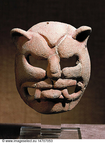 ÃœF  SG hist.  ArchÃ¤ologie  Maya  Maske  Jaguar  Terrakotta  HÃ¶he 13 2 cm  500 - 700 n. Chr.  Stolper Galleries  MÃ¼nchen