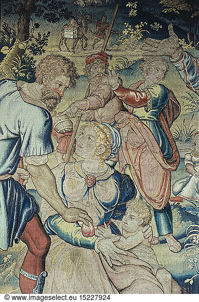 ÃœF  SG hist.  Religion  Biblische Szenen  Abraham verbschiedet sich von Lot  Tapisserie  Detail  BrÃ¼ssel  Ende 16. Jahrhundert  Bayerisches Nationalmuseum  MÃ¼nchen