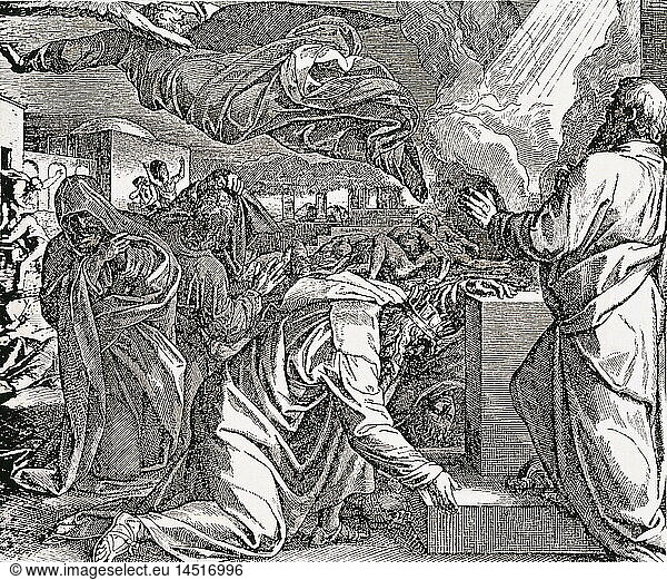 ÃœF  SG hist  Religion  biblische Szenen  KÃ¶nig Davids VolkszÃ¤hlung wird mit der Pest bestraft  Xylografie nach Julius Schnorr von Carolsfeld  um 1860