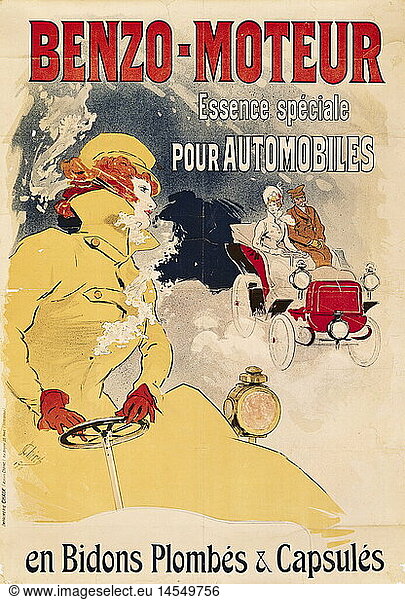 ÃœF  SG hist.  Werbung  Automobile  Werbeplakat fÃ¼r Benzin der Marke Benzo-Moteur von Jules Cheret (1836 - 1932)  Frankreich  um 1900