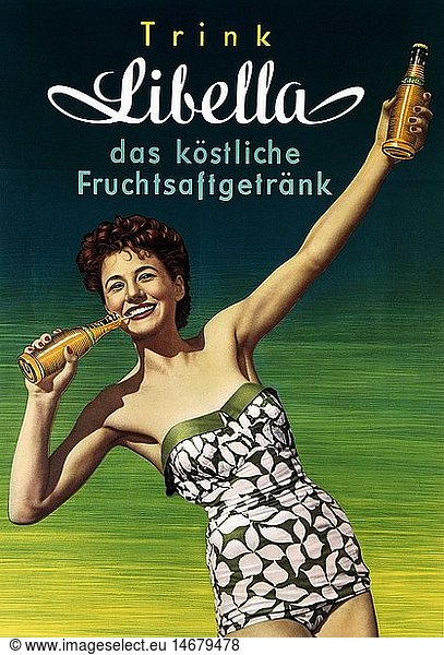 ÃœF  SG hist.  Werbung  GetrÃ¤nke  Softdrinks  Libella FruchtsaftgetrÃ¤nk  Plakat  'Trink Libella'  1950er Jahre