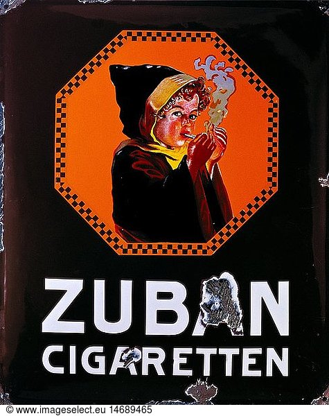 ÃœF  SG hist.  Werbung  Tabak  Zigaretten  Emaille Reklameschild 'Zuban Cigaretten'  Deutschland  um 1905  35 x 40 cm