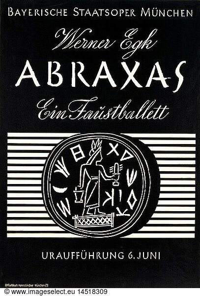 ÃœF  SG hist.  Werbung  Theater  Bayerische Staatsoper MÃ¼nchen  Werner Egk  'Abraxas - Ein Faustballett'  UrauffÃ¼hrung  6.6.1948  Werbeplakat