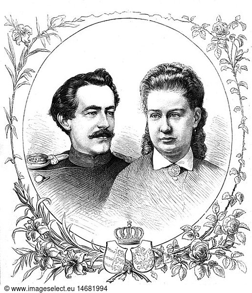 ÃœF  Wilhelm Eugen August  20.8.1846 - 21.1.1877  Herzog von WÃ¼rttemberg  mit Ehefrau Vera von RuÃŸland  PortrÃ¤ts  Xylografie  19. Jahrhundert