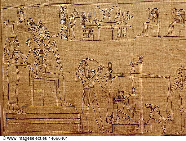 Ãœ Geo. hist.  Ã„gypten  Totenkult  Totenbuch des Ani  Totengericht  Papyros  um 1250 vChr.  19. Dynastie  British Museum  London