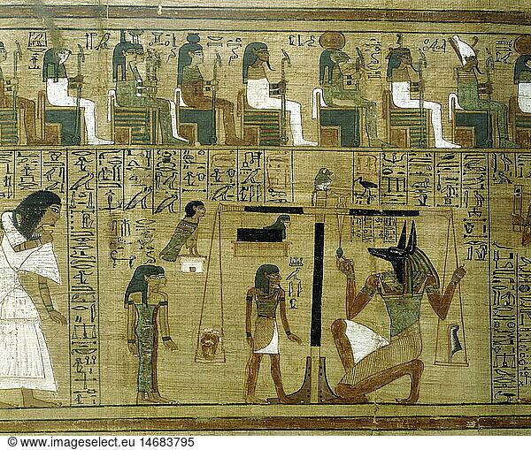 Ãœ Geo. hist.  Ã„gypten  Totenkult  Totenbuch des Ani  Totengericht  Papyros  um 1250 vChr.  19. Dynastie  British Museum  London