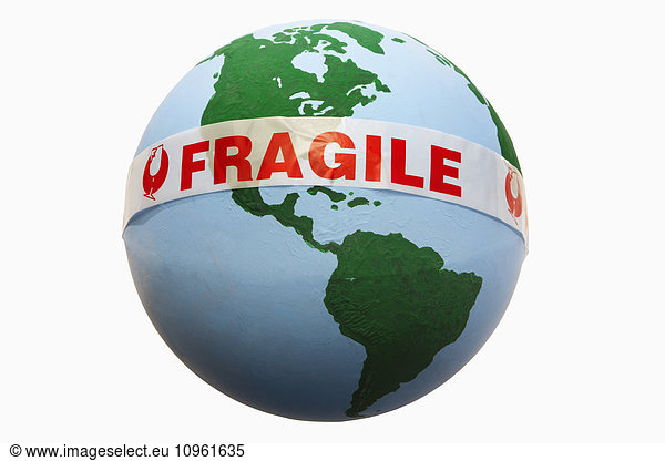 'Globe with fragile tape around it; Edmonton  Alberta  Canada'