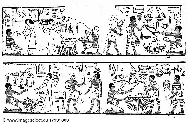Ägyptischer Tauschmarkt  Darstellung aus einem Grab der 15. Dynastie  Kulturgeschichte  ägypten  Historisch  digital restaurierte Reproduktion einer Originalvorlage aus dem 19. Jahrhundert  genaues Originaldatum nicht bekannt
