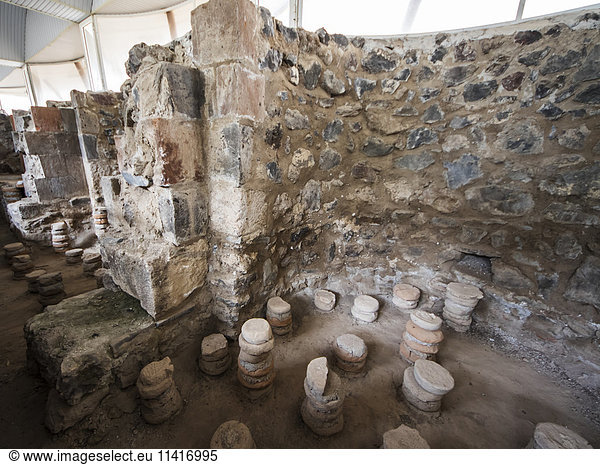 'Hypocaust  ancient Roman system of underfloor heating in the Roman Baths; Garni  Azat Valley  Armenia'
