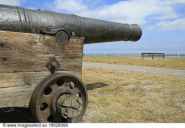 18. Jahrhundert 18-Pfund-Waffe an der Strandpromenade der Küstenstadt  Gun Hill  Southwold  Suffolk  England  Mai