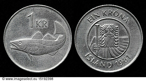 1 Krona coin  Iceland  1981