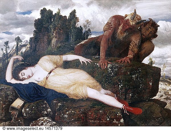 Ãœ Kunst  BÃ¶cklin  Arnold  (1827 - 1901)  GemÃ¤lde  'Schlafende Diana von zwei Faunen belauscht'  1877  StÃ¤dtisches Kunstmuseum  DÃ¼sseldorf  Deutschland