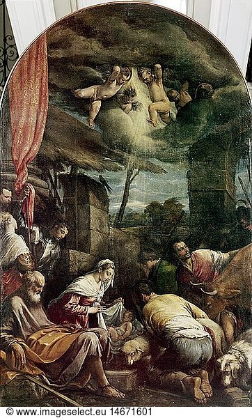 Ãœ Kunst  Bassano  Francesco der Ã„ltere  (um 1470 - 1540)  GemÃ¤lde  'Geburt Christi'  StÃ¤dtisches Museum  Bassano  Italien