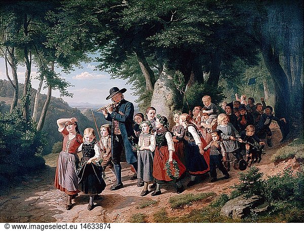 Ãœ Kunst  Boettcher  Christian Eduard  (1818 - 1889)  GemÃ¤lde 'Heimkehr vom Schulfest'  1852