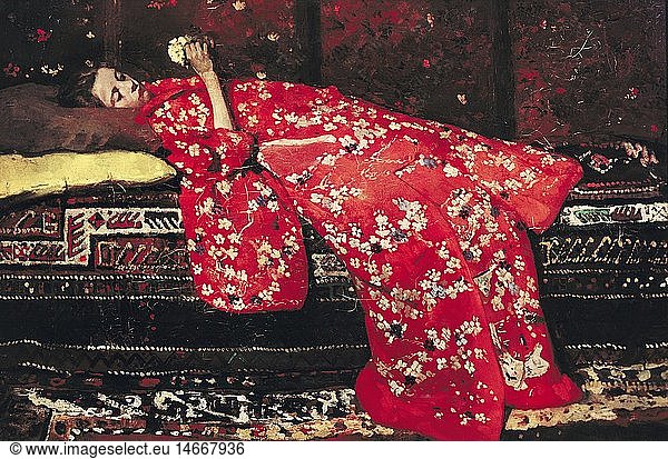 Ãœ Kunst  Breitner  George Hendrik  (1857 - 1923)  GemÃ¤lde  'Der rote Kimono'  um 1893  Ã–l auf Leinwand  50 cm x 76 cm  StÃ¤dtisches Museum  Amsterdam
