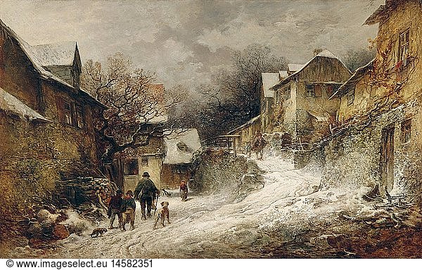 Ãœ Kunst  Burger  Anton  (1824 - 1905)  GemÃ¤lde  'Winterliche DorfstraÃŸe in Kronberg im Taunus'  1874  StÃ¤dtisches Museum  Wiesbaden