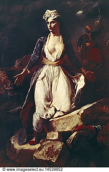 Ãœ Kunst  Delacroix  Eugene  (1798 - 1863)  GemÃ¤lde  'Griechenland stirbt auf den Ruinen von Missolonghi'  1826  Ã–l auf Leinwand  209 cm x 147 cm  Museum fÃ¼r bildende KÃ¼nste  Bordeaux