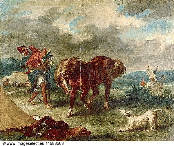 Ãœ Kunst  Delacroix  Eugene  (1798 - 1863)  GemÃ¤lde  'Marokkaner und Pferd'  1857  Ã–l auf Leinwand  50 cm x 61 5 cm  Museum fÃ¼r bildende KÃ¼nste  Budapest