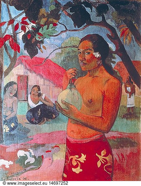 Ãœ Kunst  Gauguin  Paul  (1848 - 1903)  GemÃ¤lde  'Eu haete ia oe'  ('Frau die die Frucht hÃ¤lt (Wohin gehst Du?)')  1893  Ã–l auf Leinwand  92 cm x 72 cm  Eremitage  Sankt Petersburg