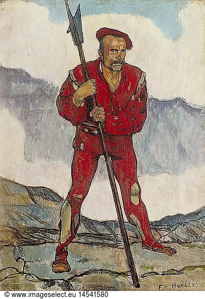 Ãœ Kunst  Hodler  Ferdinand  (1853 - 1918)  GemÃ¤lde  'Landsknecht'