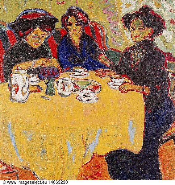 Ãœ Kunst  Kirchner  Ernst Ludwig  (1880 - 1938)  GemÃ¤lde  'Kaffeetafel'  1908  Ã–l auf Leinwand  117 cm x 114 cm  Landesmuseum fÃ¼r Kunst und Kulturgeschichte  MÃ¼nster