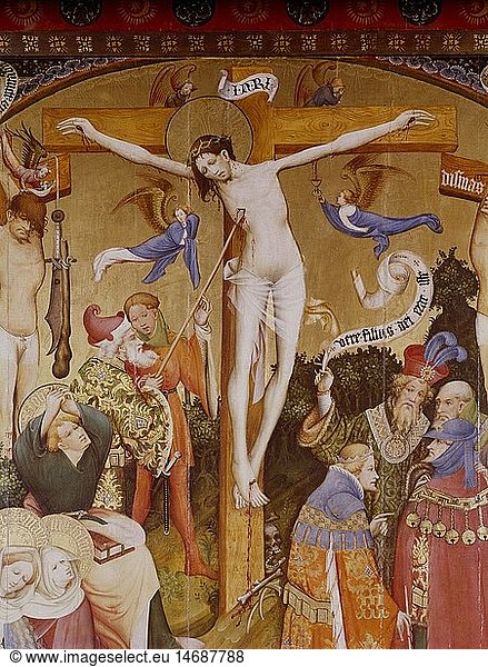 Ãœ Kunst  Konrad von Soest  (um 1370 - nach 1422)  GemÃ¤lde  Wildunger Altar  Mittlere Tafel  Kreuzigung Christi  um 1403  Stiftskirche  Bad Wildungen  Deutschland