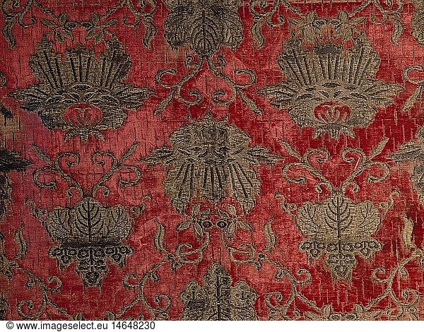 Ãœ Kunst  LÃ¤nder  China  Textilien  Samtbrokat  stilisierte BlÃ¼ten  Weberei  Ming Dynastie  um 1600  SchwÃ¤bisches Textilmuseum  Stiftung Sandtner  Mindelheim