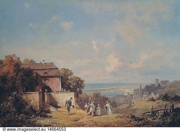 Ãœ Kunst  Moralt  Ludwig (1815 - 1888): GemÃ¤lde  'Spaziergang'