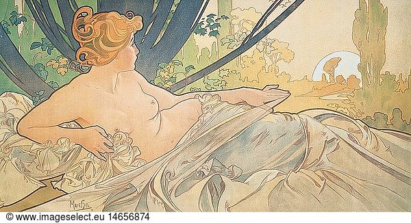 Ãœ Kunst  Mucha  Alfons (1860 - 1939)  Plakat  'Die MorgendÃ¤mmerung'  1899