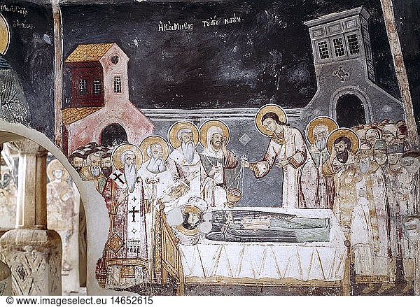 Ãœ Kunst  Sakralkunst  Heilige  Heiliger Naum  Fresko  Grablegung des Heiligen Naum  1799 - 1806  Kloster Sveti Naum bei Ohrid  Mazedonien
