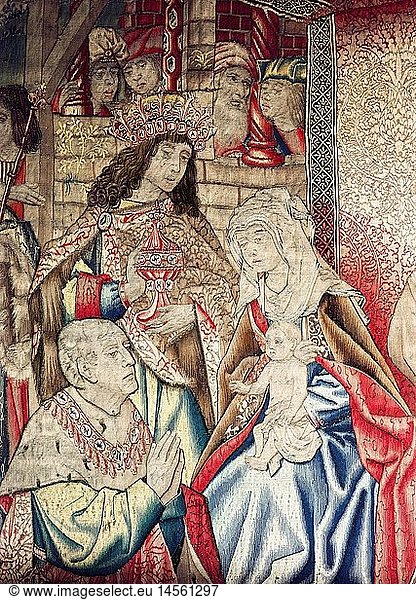 Ãœ Kunst  Sakralkunst  Jesus Christus  Anbetung der Heiligen Drei KÃ¶nige  Detail  Tapisserie  BrÃ¼ssel  um 1505  Bayerisches Nationalmuseum  MÃ¼nchen