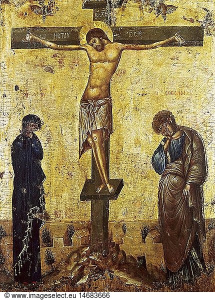 Ãœ Kunst  Sakralkunst  Jesus Christus  Kreuzigung  Ikone  14. Jahrhundert.  Byzantinisches Museum  Athen  Griechenland