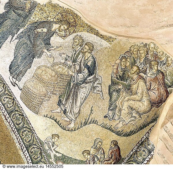 Ãœ Kunst  Sakralkunst  Jesus Christus  Wunder  Christus vermehrt die Brote  Mosaik  1315 -1321  Chora Kirche  Istanbul  TÃ¼rkei