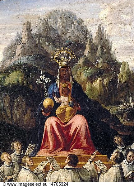 Ãœ Kunst  Sakralkunst  Maria  Madonna mit Kind  Madonna von Montserrat mit Chorknaben  GemÃ¤lde  Spanien  17. Jahrhundert