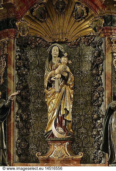 Ãœ Kunst  Sakralkunst  Maria  Madonna mit Kind  Skulptur  Schnitzerei  nach 1485  Meister der Blaubeurer Madonna  Marienaltar  Pfarrkirche Weissenau  Baden-WÃ¼rttemberg