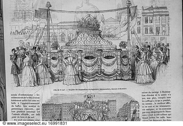 21. Mai fete trophee des guilds upholsterers  trimmers  gilders and florists  paris painting by edmond texier  editor paulin et le chavalier 1853.