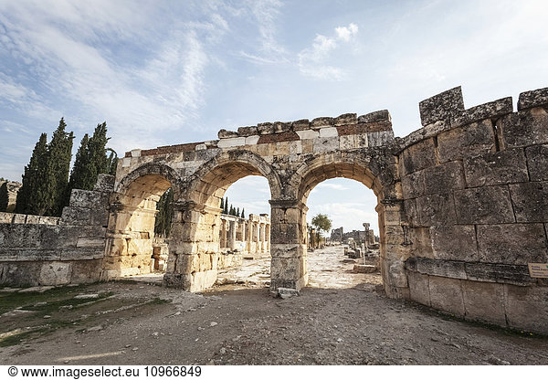 'Monumental entrance to the Roman city of Pamukkale; Pamukkale  Turkey'