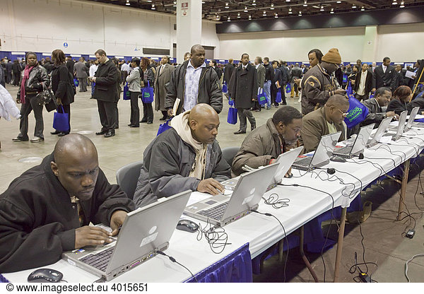 'More than 5000 unemployed residents of southeast Michigan showed up to look for work at a job fair sponsored by the city of Detroit