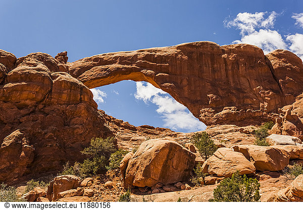 'Natural arch in the rugged rock formation in the desert  Arches National Park; Utah  United States of America'