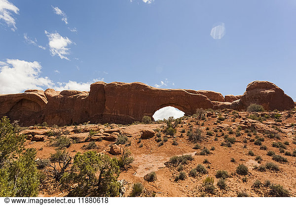 'Natural arch in the rugged rock formation in the desert  Arches National Park; Utah  United States of America'