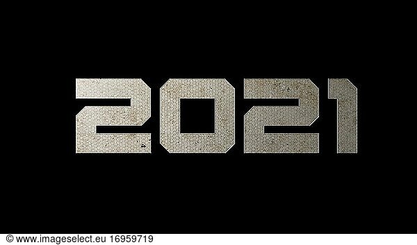 2021 Neujahrsgrafik Text mit Zementtextur auf dunklem Hintergrund