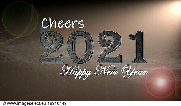 2021 New Year Welcome Graphic Text with on Golden Background Greeting Card