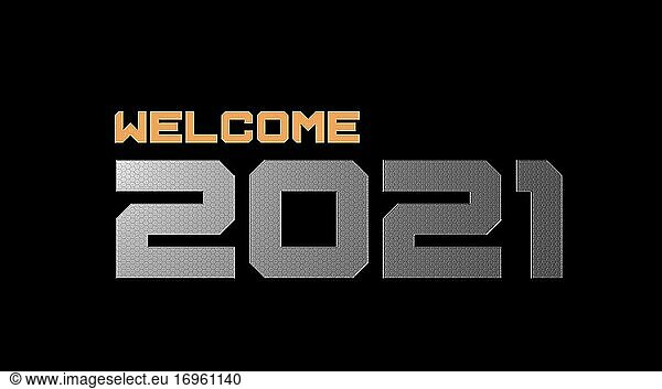 2021 New Year Welcome Silver Graphic Text with on Dark Background Greeting Card