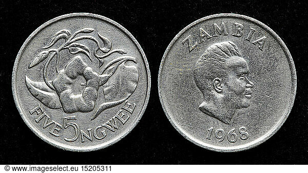 5 Ngwee coin  Zambia  1968