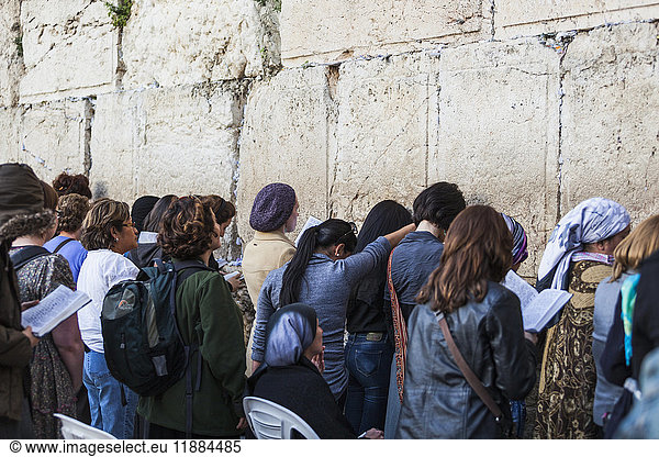 'People standing at the Wailing Wall; Jerusalem  Israel'