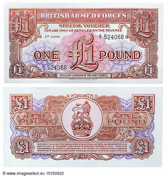 1 Pound banknote  UK  British Armed Forces  1956